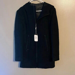 Eletop Wool Blend Peacoat Coat Black NWT Zip‎ Up Hooded Small Winter Fall
